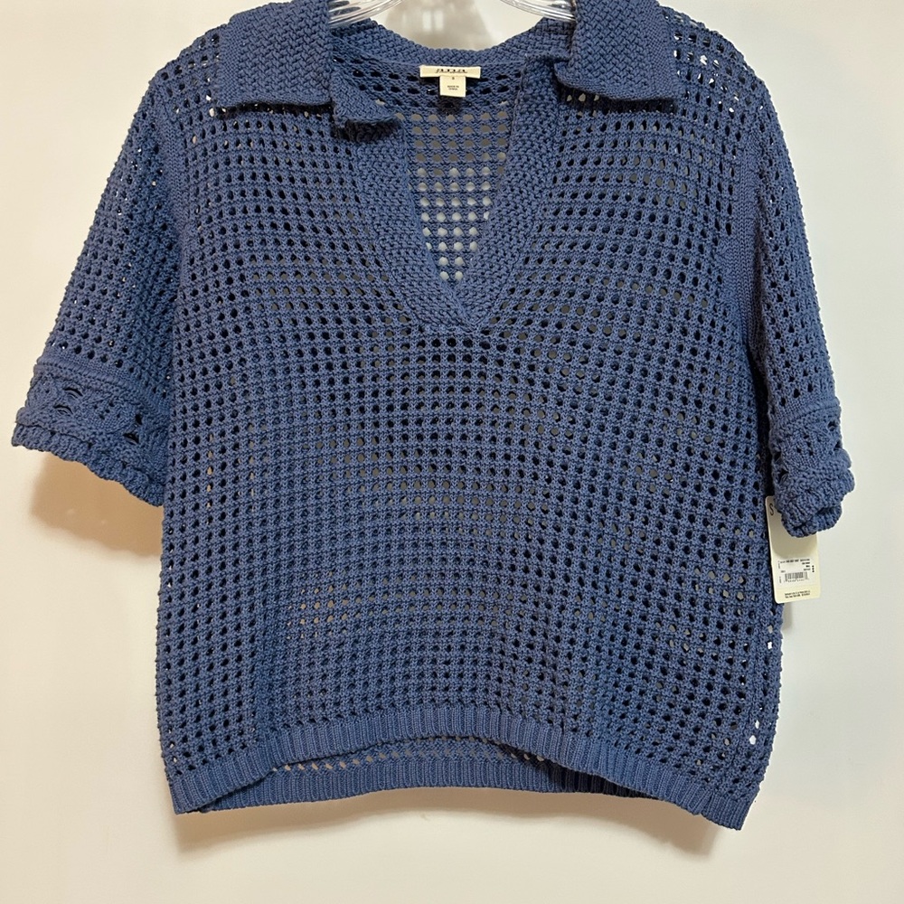 a.n.a Blue Knit Mesh Top